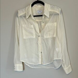 Evereve Cream Button-Up Satin Blouse